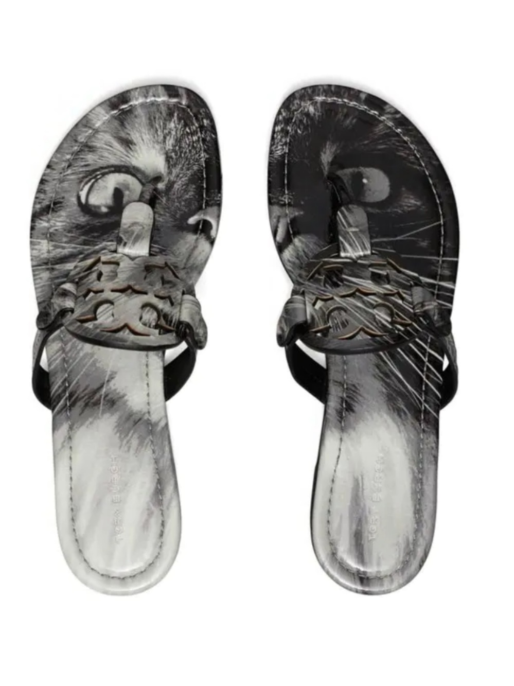 TORY BURCH Miller Thong Sandals Grey Black Marble Print Patent Leather Sz 11